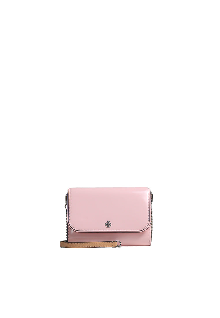 Tory Burch Emerson Mixed Material Chain Wallet In Pure Pink 170162
