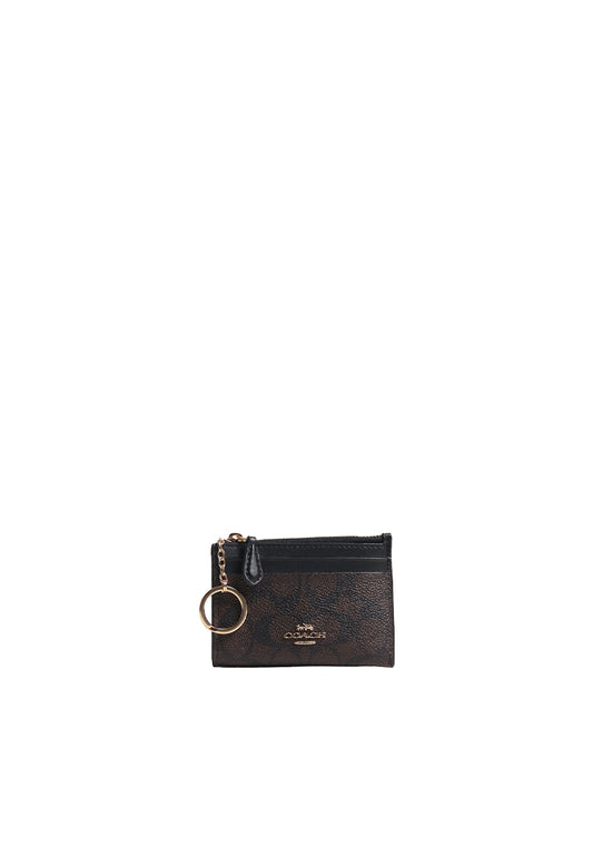 Coach Mini Skinny Id Signature Canvas Card Case In Walnut Black CW870