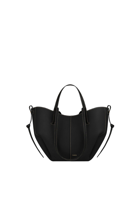 ( PREORDER ) Polene Cyme Mini Shoulder Bag In Textured Black With Ecru Stitching