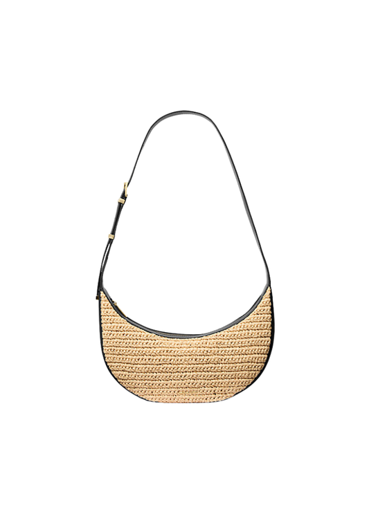 ( PREORDER ) Michael Kors Avra Medium Hand-Crocheted and Leather Crossbody Bag In Natural Black 32S5G1FC6W