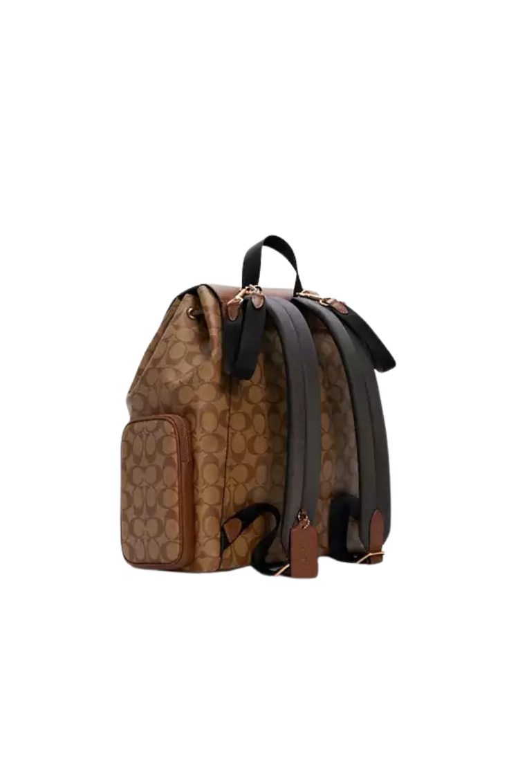 ( PREORDER ) Coach Backpack Signature Canvas In Gold Khaki Saddle C7281