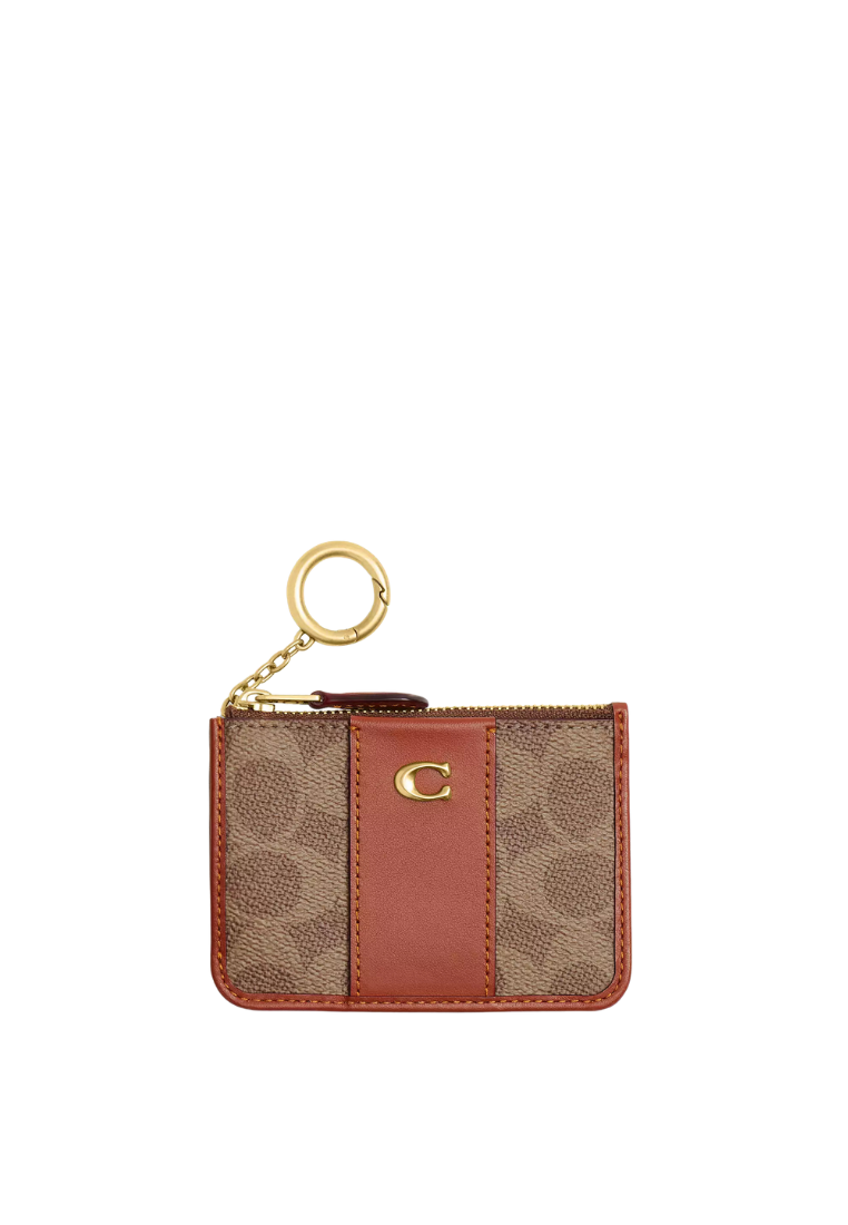 ( PREORDER ) Coach Essential Mini Id In Signature Canvas Card Case In Tan Caramel CI185