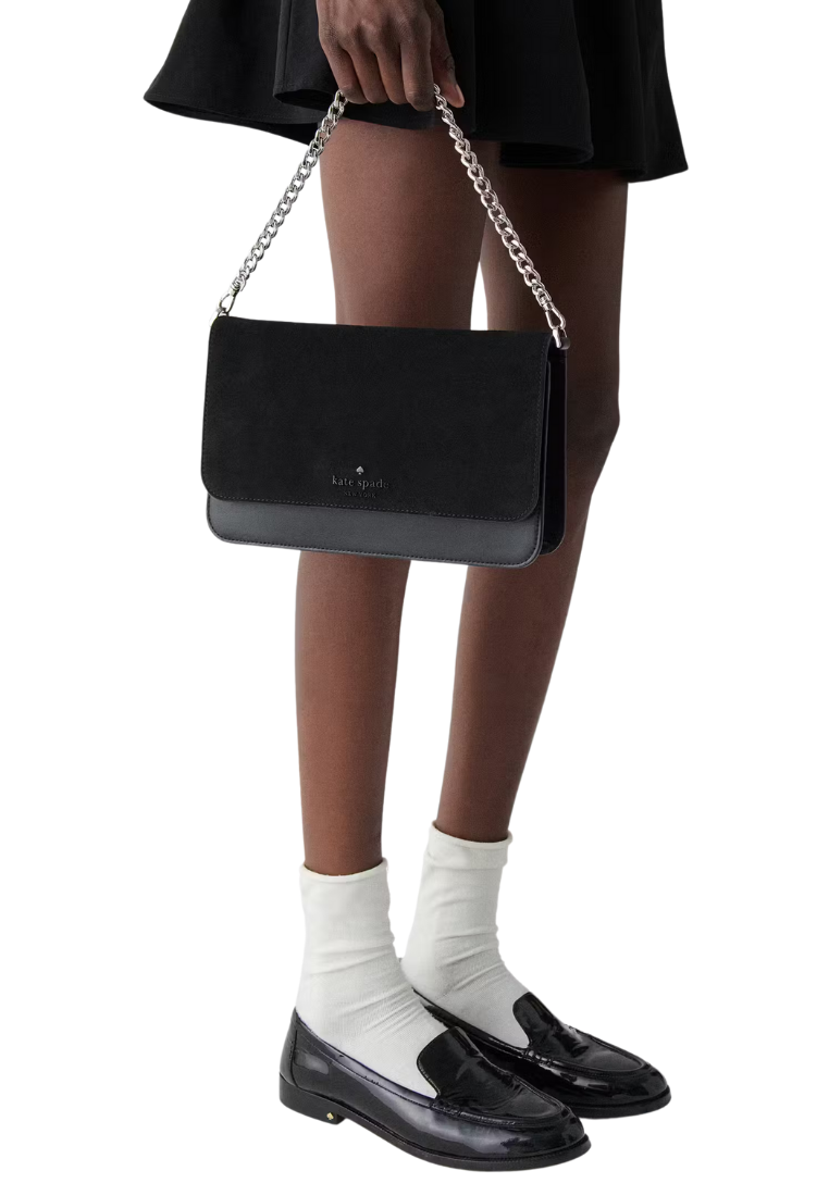 ( PREORDER ) Kate Spade Madison Willow Medium Convertible Crossbody Bag In Black Suede KM657