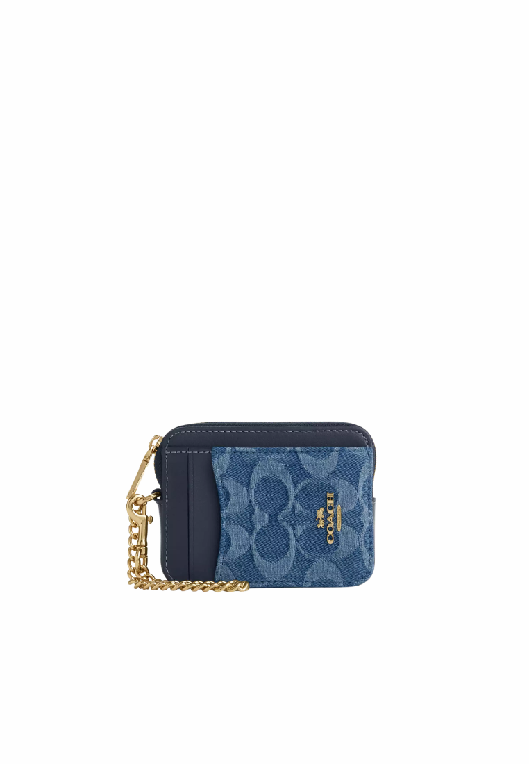 ( PREORDER ) Coach Zip in Signature Denim Card Case In Gold Indigo CDM29