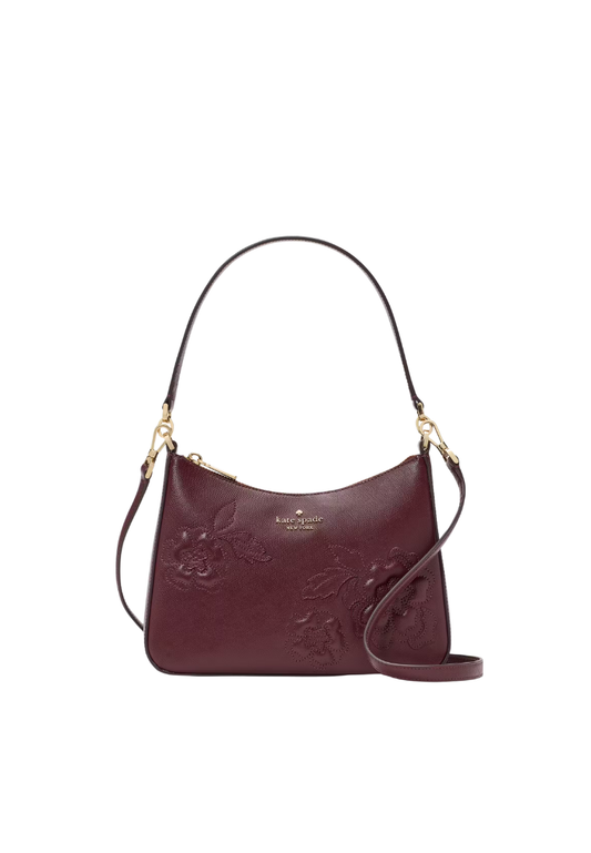 ( PREORDER ) Kate Spade Margot Floral Applique Shoulder Bag In Dark Merlot KM139