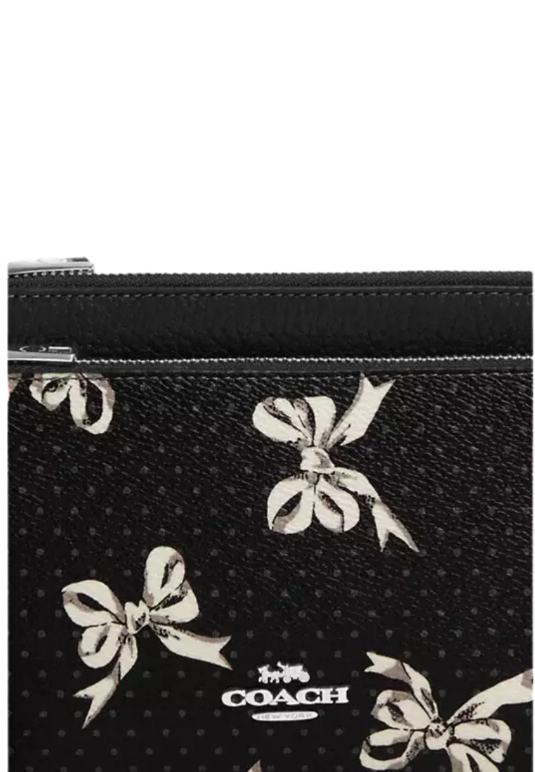 Coach Double Zip Wristlet With Bow Print In Black Multi CAA85