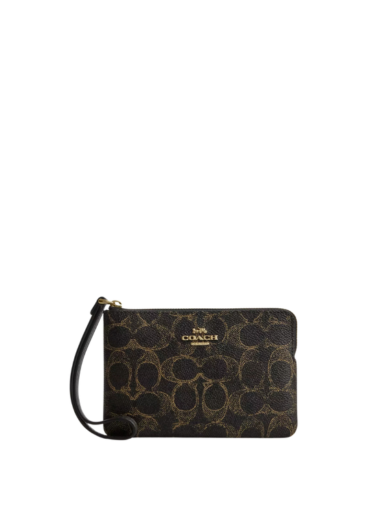 ( PREORDER ) Coach Corner Zip In Loved Signature Canvas Wristlet In Gold Brown CEF78