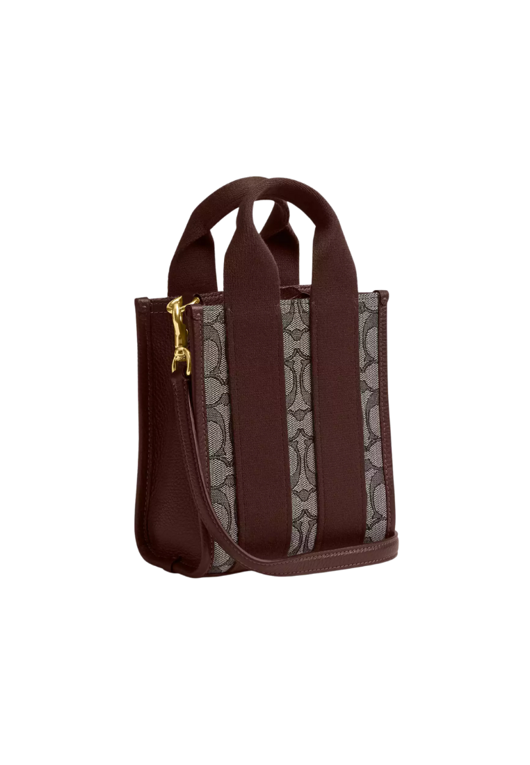 ( PREORDER ) Coach Smith Mini In Signature Jacquard Tote Bag In Silver Oak Maple CCL75
