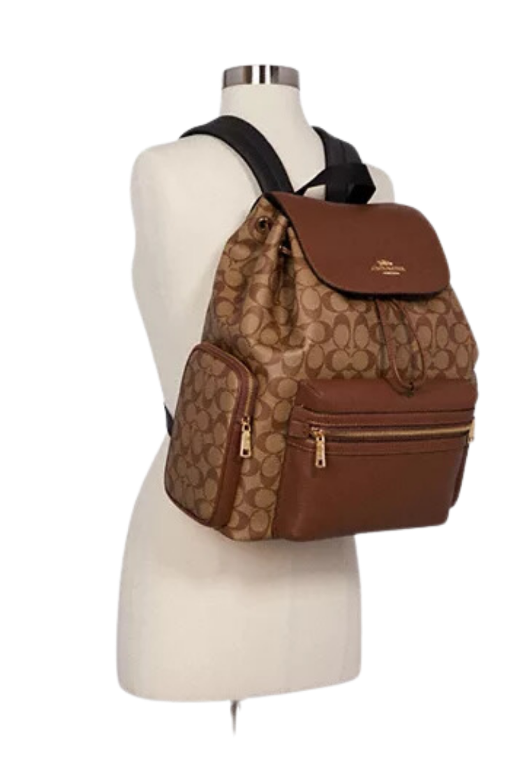 ( PREORDER ) Coach Backpack Signature Canvas In Gold Khaki Saddle C7281