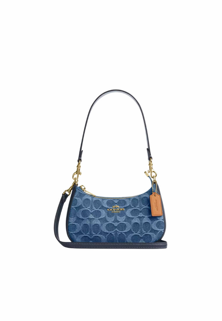 ( PREORDER ) Coach Teri Mini In Signature Denim Crossbody Bag In Gold Indigo CDQ25