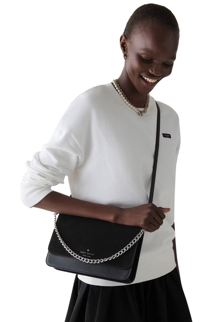( PREORDER ) Kate Spade Madison Willow Medium Convertible Crossbody Bag In Black Suede KM657