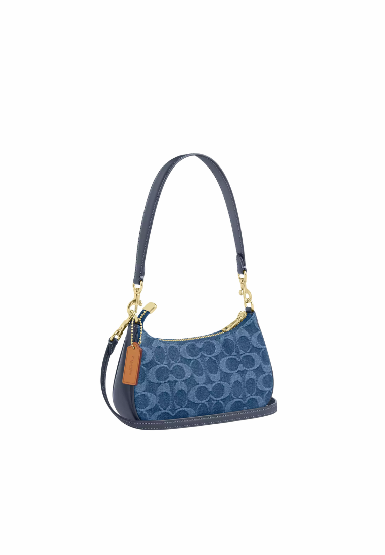 ( PREORDER ) Coach Teri Mini In Signature Denim Crossbody Bag In Gold Indigo CDQ25
