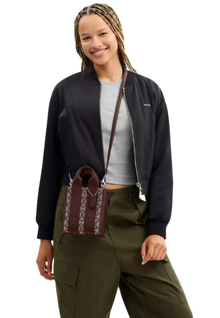 ( PREORDER ) Coach Smith Mini In Signature Jacquard Tote Bag In Silver Oak Maple CCL75