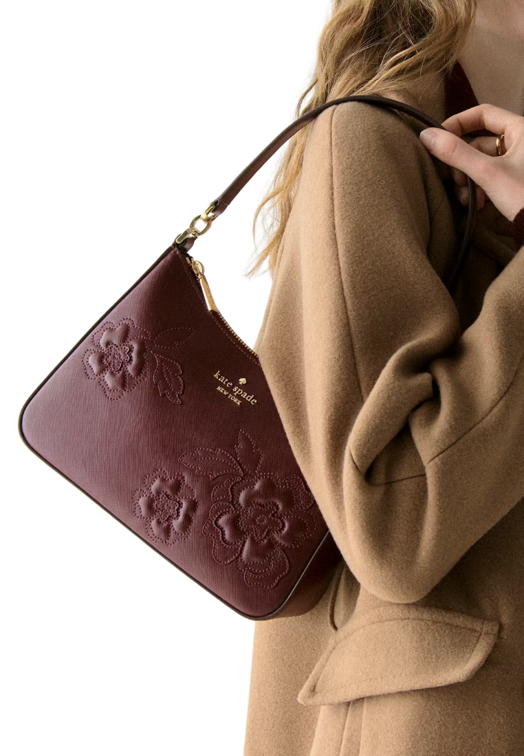 ( PREORDER ) Kate Spade Margot Floral Applique Shoulder Bag In Dark Merlot KM139
