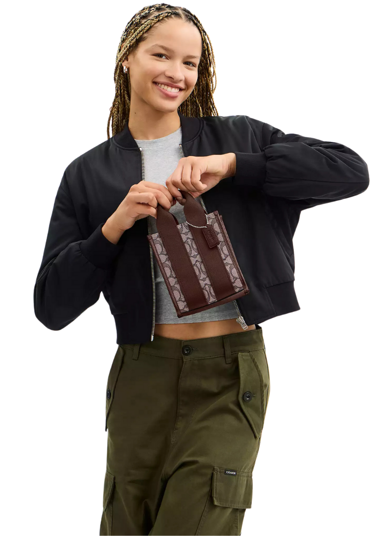 ( PREORDER ) Coach Smith Mini In Signature Jacquard Tote Bag In Silver Oak Maple CCL75