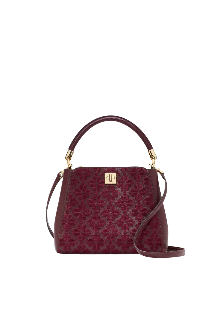 ( PREORDER ) Kate Spade Spade Flower Embroidered Top Handle Satchel Bag In Dark Merlot KL956