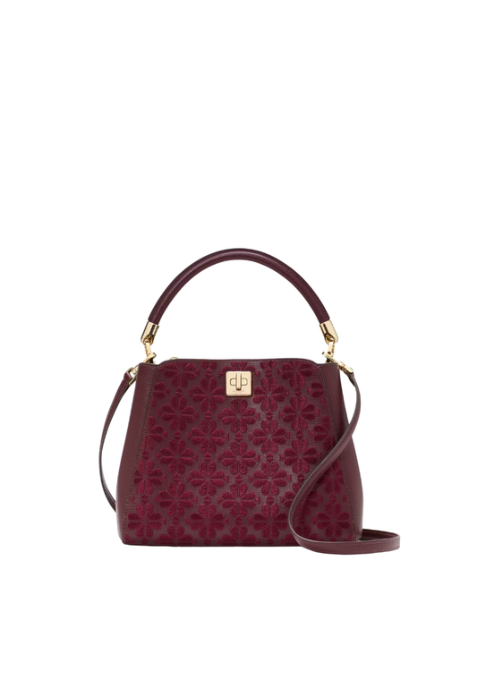 ( PREORDER ) Kate Spade Spade Flower Embroidered Top Handle Satchel Bag In Dark Merlot KL956