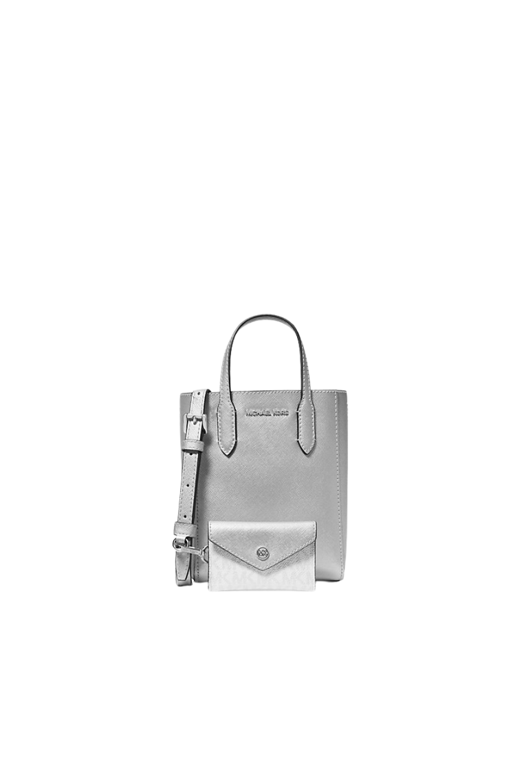 Michael Kors Vincent Extra-Small Metallic Crossbody Bag With Logo Card Case In Silver 35F4S2VC0M