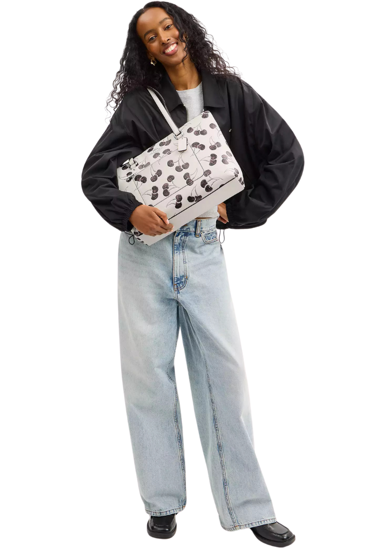 ( PREORDER ) Coach Station With Cherry Print Tote Bag In Silver CCZ14