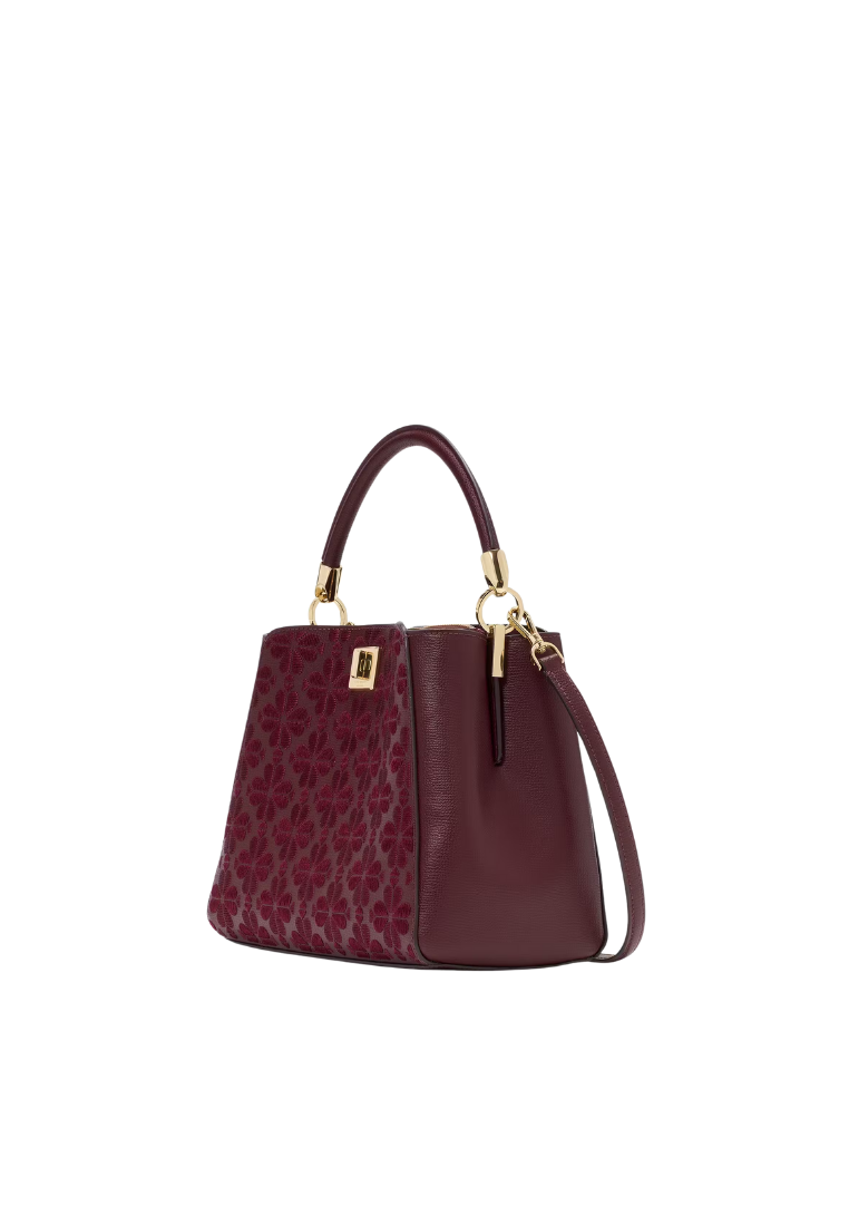 ( PREORDER ) Kate Spade Spade Flower Embroidered Top Handle Satchel Bag In Dark Merlot KL956
