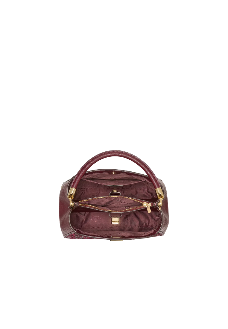 ( PREORDER ) Kate Spade Spade Flower Embroidered Top Handle Satchel Bag In Dark Merlot KL956