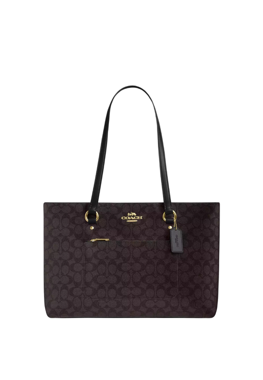 ( PREORDER ) Coach Station In Signature Canvas Tote Bag In Walnut Black CCD69