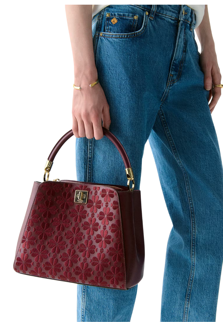 ( PREORDER ) Kate Spade Spade Flower Embroidered Top Handle Satchel Bag In Dark Merlot KL956