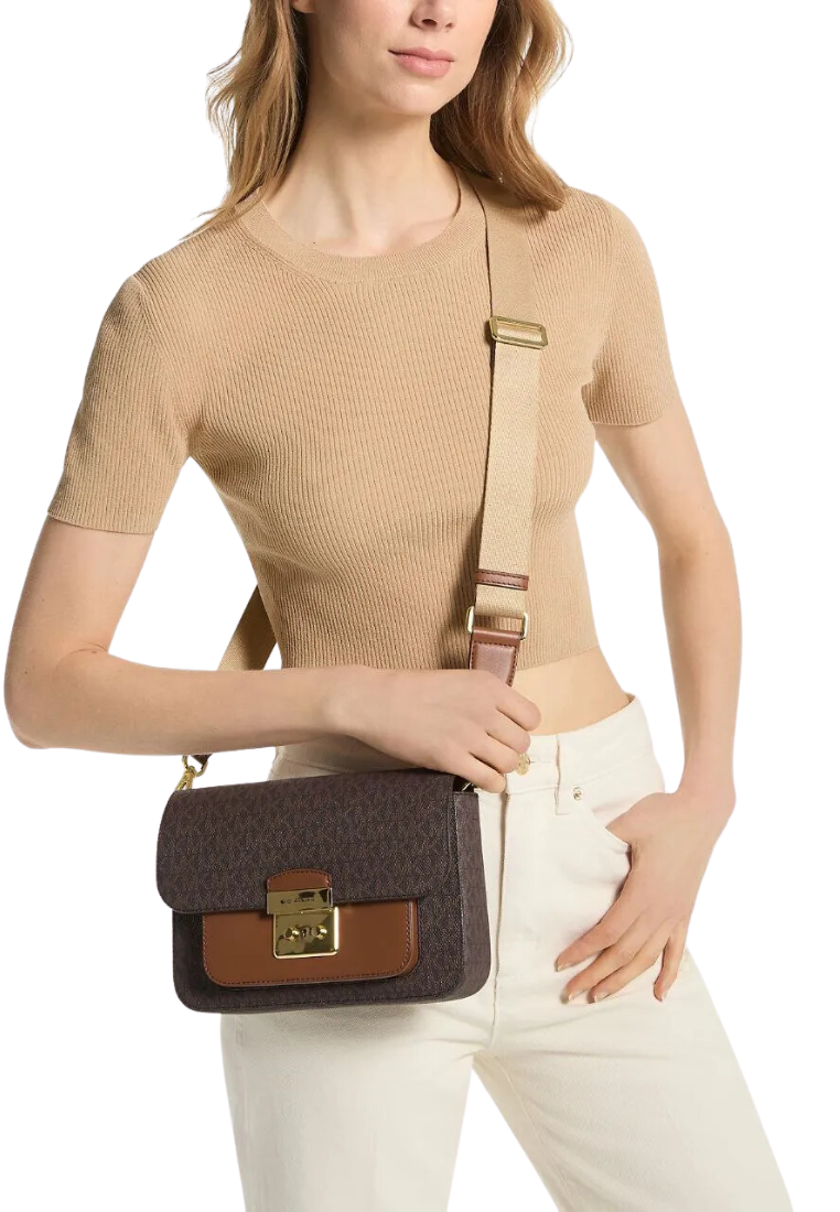 Michael Kors Signature Medium Sloan Editor 35T2GS9M2B Flap Messenger Crossbody Bag In Brown Acorn