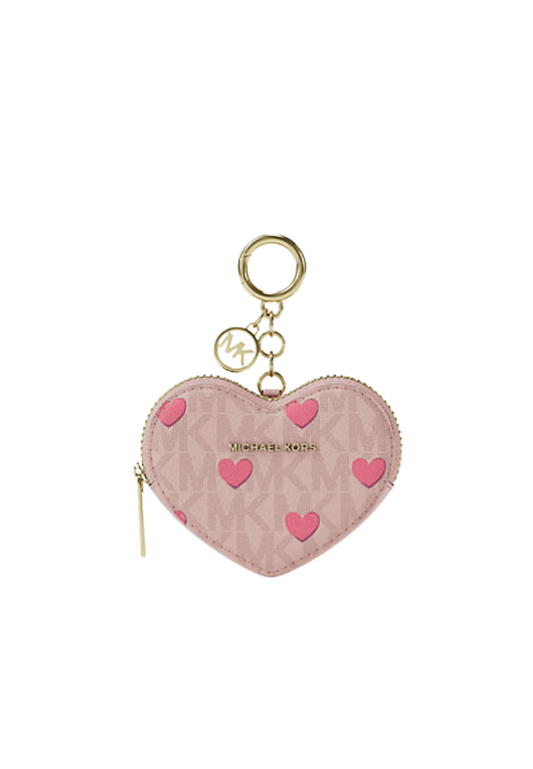 ( PREORDER ) Michael Kors Jet Set Small Printed Signature Logo Heart Coin Pouch Charm In Powder Blush 35R6GTVP2V