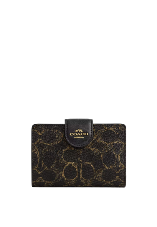 ( PREORDER ) Coach Medium Corner Zip In Loved Signature Canvas Wallet In Gold Brown CEC28