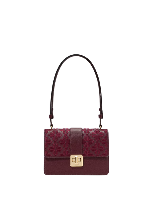 ( PREORDER ) Kate Spade Spade Flower Embroidered Flap Shoulder Bag In Dark Merlot KM153