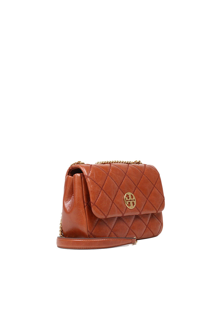 Tory Burch Willa Glazed Small Shoulder Bag In Dark Whiskey 156131
