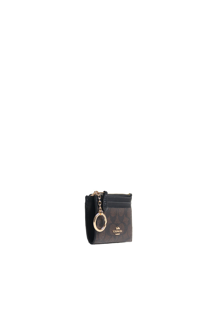 Coach Mini Skinny Id Signature Canvas Card Case In Walnut Black CW870