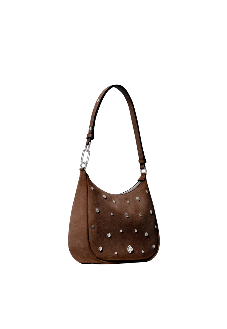 ( PREORDER ) Kate Spade Kayla Suede Studs Large Shoulder Bag In Hot Fudge KM671