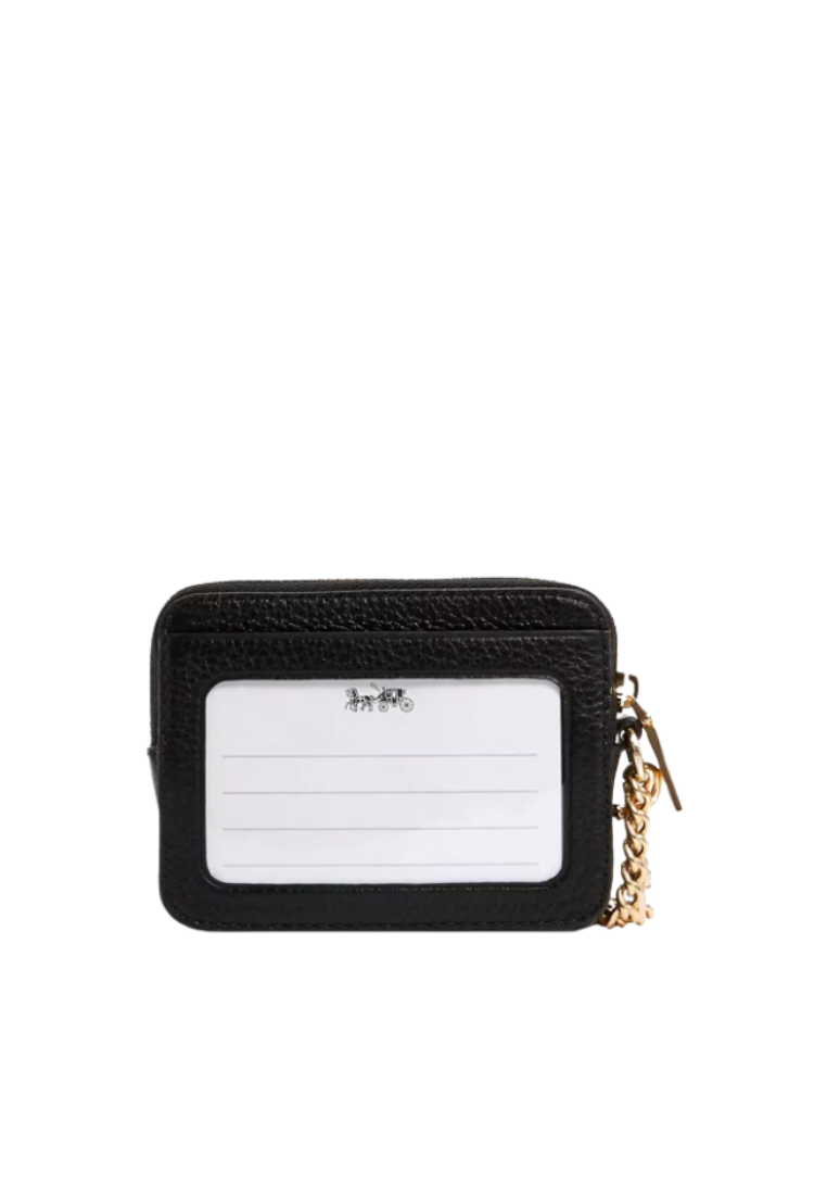 Coach Zip Pebble Leather 6303 Card Case In Black