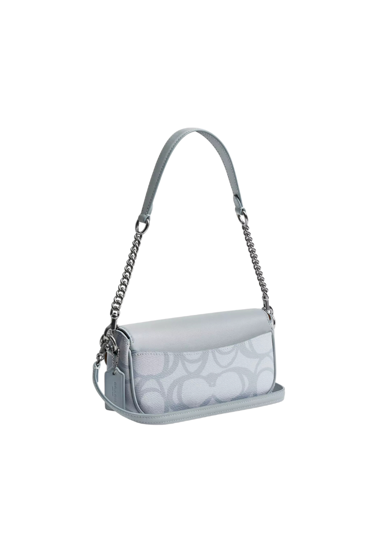 ( PREORDER ) Coach Hailey Flap In Sketch Signature Canvas Shoulder Bag In Silver Ice Blue CBJ18