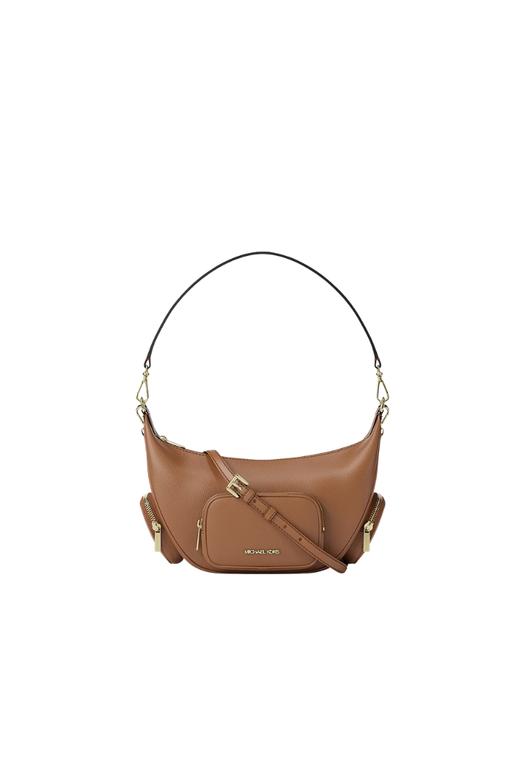 Michael Kors Merritt Medium Shoulder Bag Pebbled Leather Convertible In Luggage 35R6G0WS8L