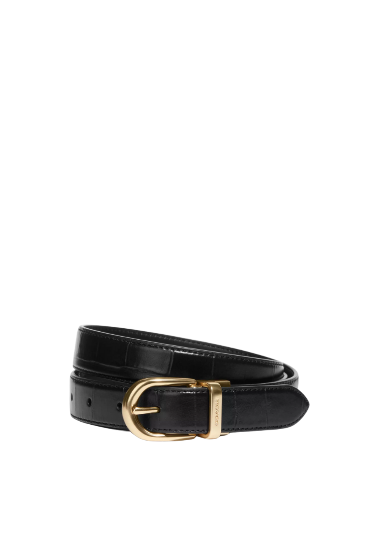 ( PREORDER ) Coach Classic Buckle Cut-To-Size Reversible 25Mm Belt In Embossed Crocodile Gold Black CF272