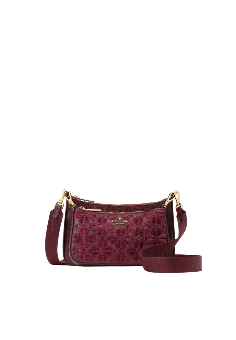 ( PREORDER ) Kate Spade Duet Spade Flower Embroidered Small Crossbody Bag In Dark Merlot KL832