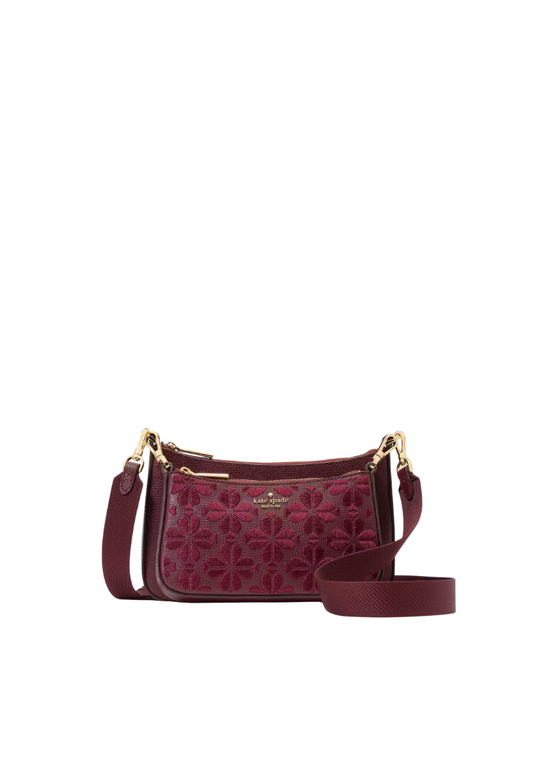 ( PREORDER ) Kate Spade Duet Spade Flower Embroidered Small Crossbody Bag In Dark Merlot KL832