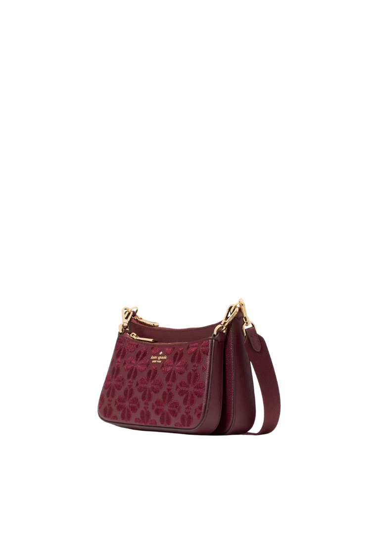 ( PREORDER ) Kate Spade Duet Spade Flower Embroidered Small Crossbody Bag In Dark Merlot KL832