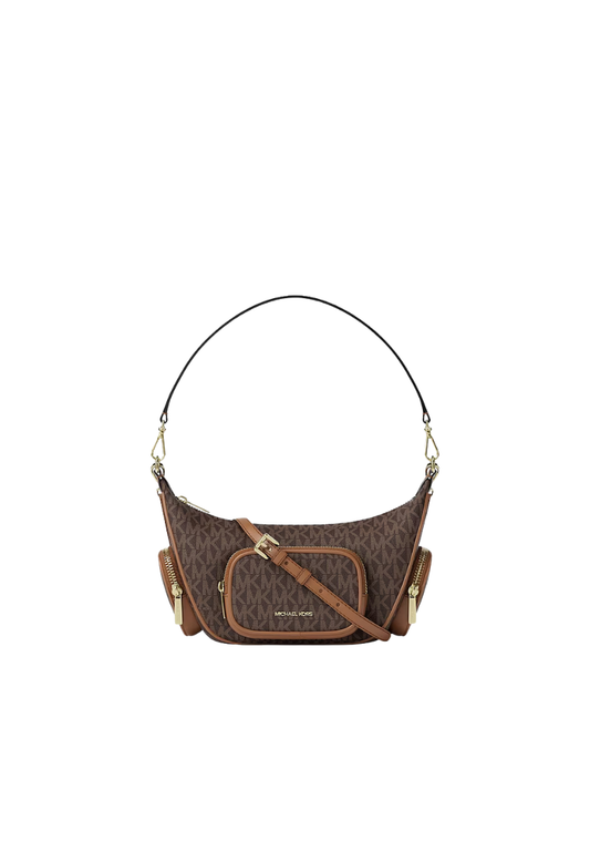 Michael Kors Merritt Small Shoulder Bag Signature Logo Convertible In Brown 35R6G0WC1B