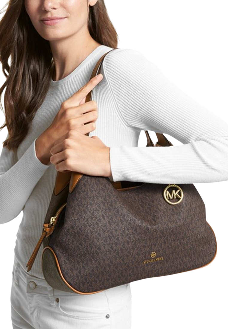 Michael Kors Kelsey Large Logo Shoulder Bag In Brown Acorn 30F2G3KE3B