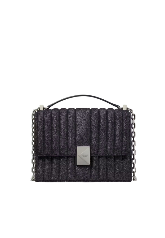 ( PREORDER ) Kate Spade Deco Quilted Glitter Suede Chain Shoulder Bag In Navy Multi KI493
