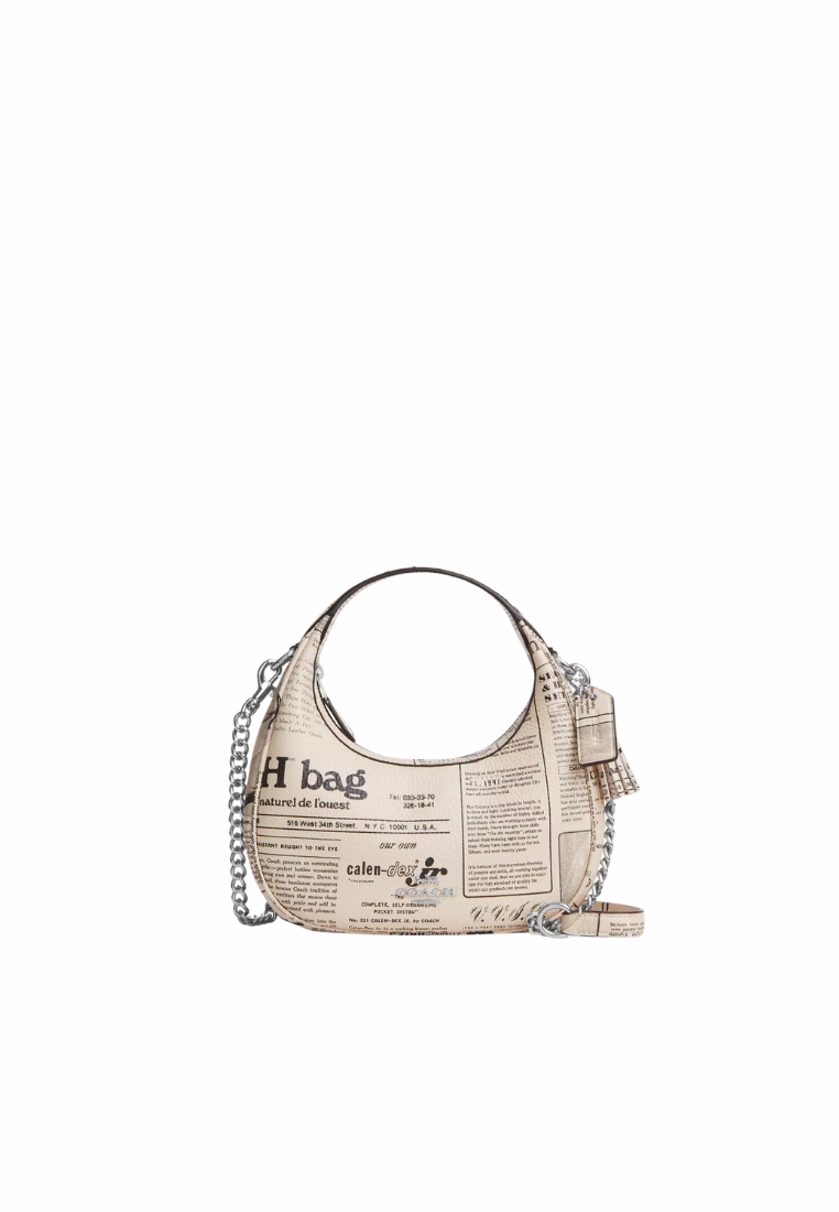 ( PREORDER ) Coach Carmen Mini With Newspaper Print Crossbody Bag In Silver Chalk Multi CDB86