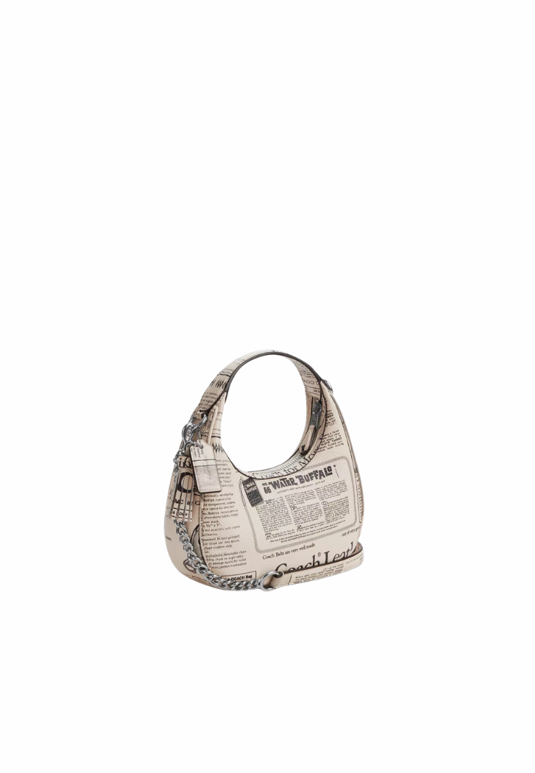 ( PREORDER ) Coach Carmen Mini With Newspaper Print Crossbody Bag In Silver Chalk Multi CDB86