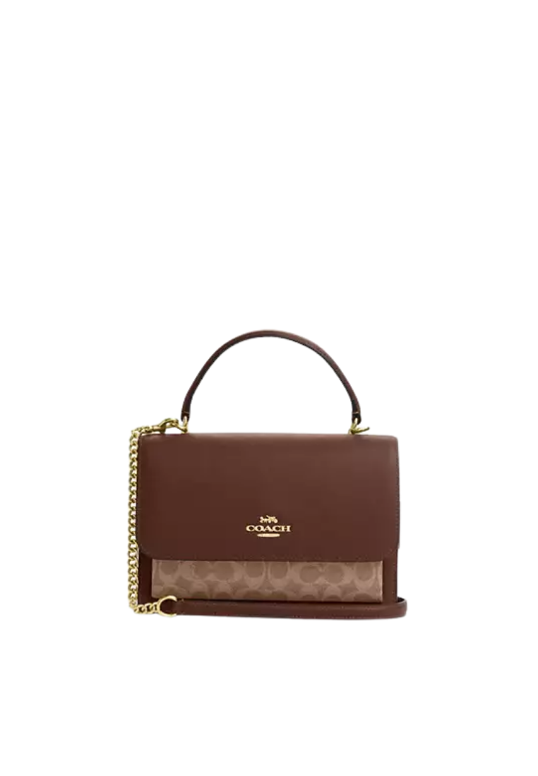 ( PREORDER ) Coach Klare Top Handle In Signature Canvas Crossbody Bag In Gold Walnut Black CY687