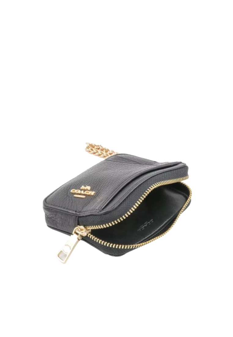 Coach Zip Pebble Leather 6303 Card Case In Black