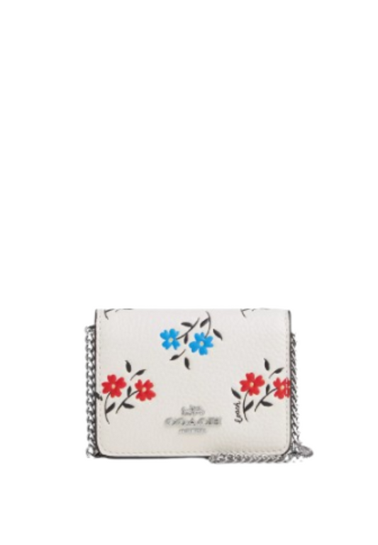 Coach Mini Wallet On A Chain Wallet With Floral Print In Chalk Multi CU005