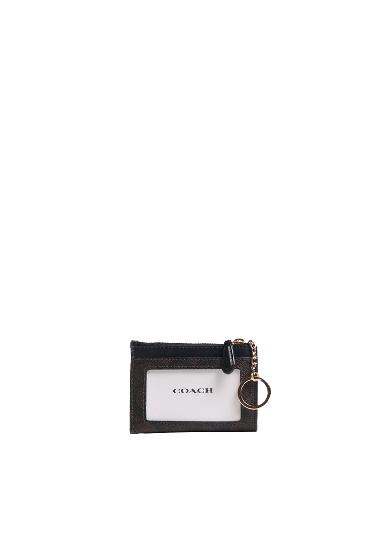 Coach Mini Skinny Id Signature Canvas Card Case In Walnut Black CW870